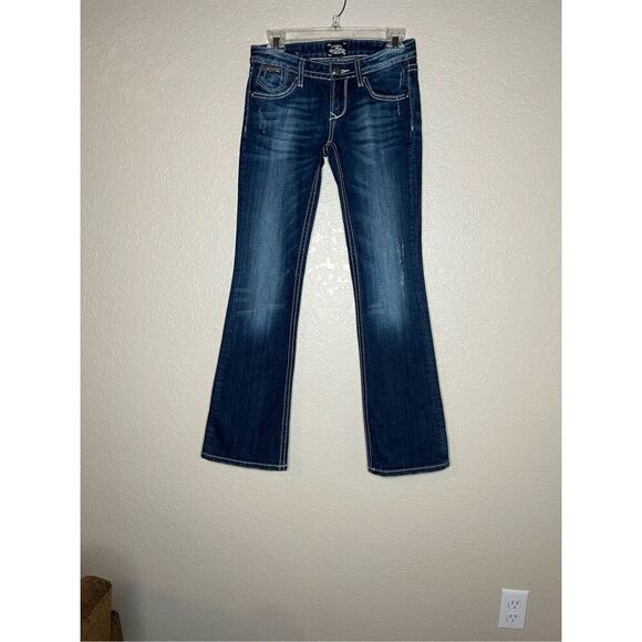 Express ReRock jeans dark wash with white thread low rise Y2K style - 2R - Picture 1 of 10